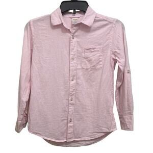 Gymboree Boys Pink Linen Blend Button Front Shirt Size 10 Roll Tab Sleeve
